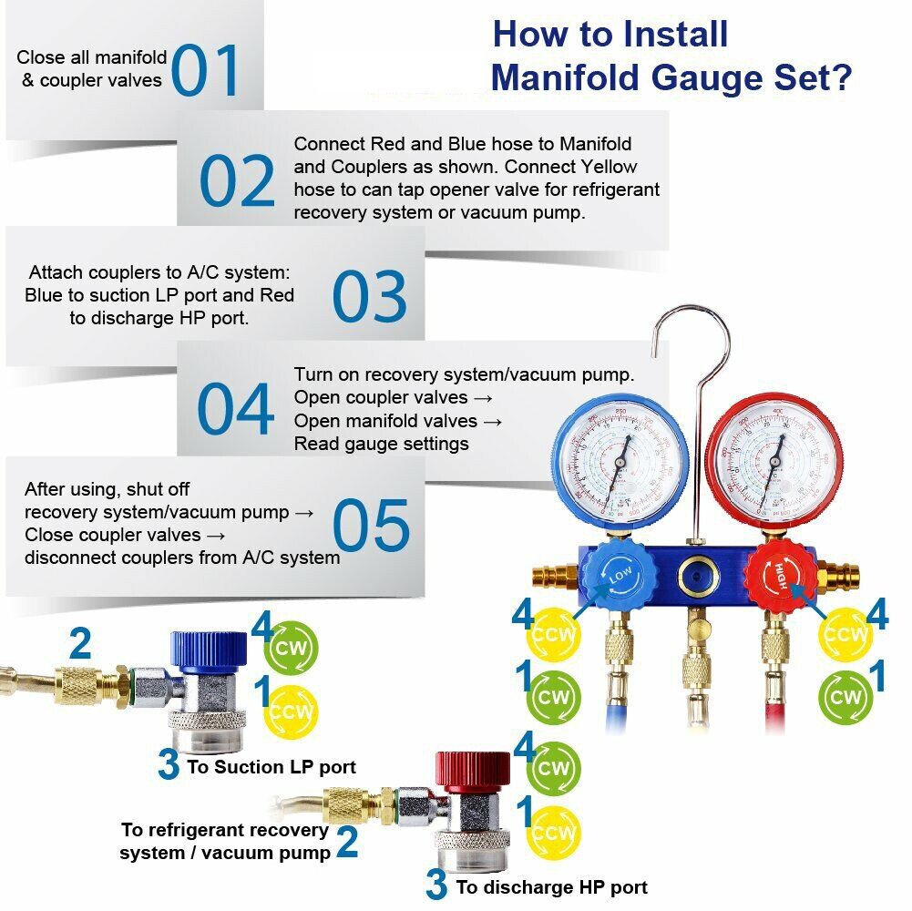 A/C AC Manifold Gauge Set for Car test Kit Manometer Gauge System Refrigeration