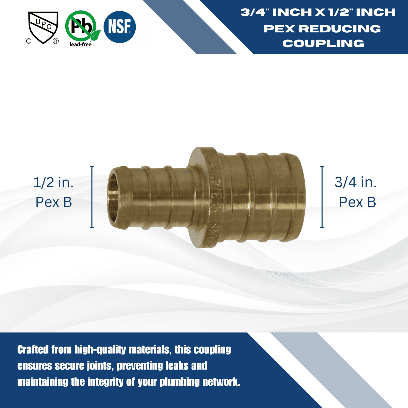 25 Pcs. XFITTING 3/4″ x 1/2″ Pex Coupling, Pex Reducing Coupling 26-4-7=25