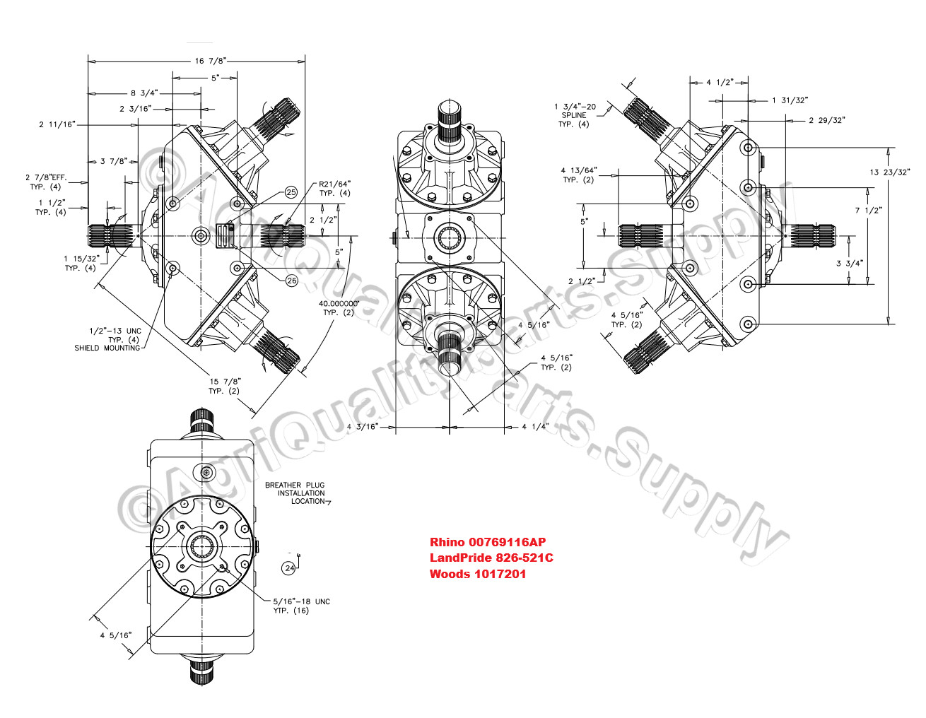Alamo / Rhino Flex-Wing Divider Gearbox 1000 RPM 1.21:1 Ratio Reducer 00769116