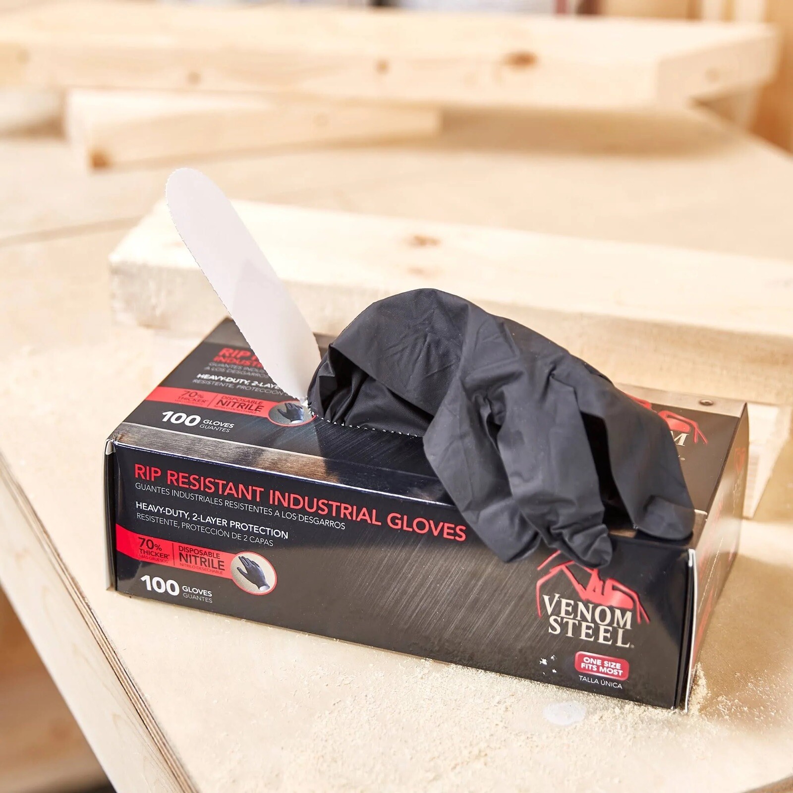 VENOM STEEL Nitrile Gloves Rip Resistant One Size Fits Most 2 Pack 🇺🇸USA Ship