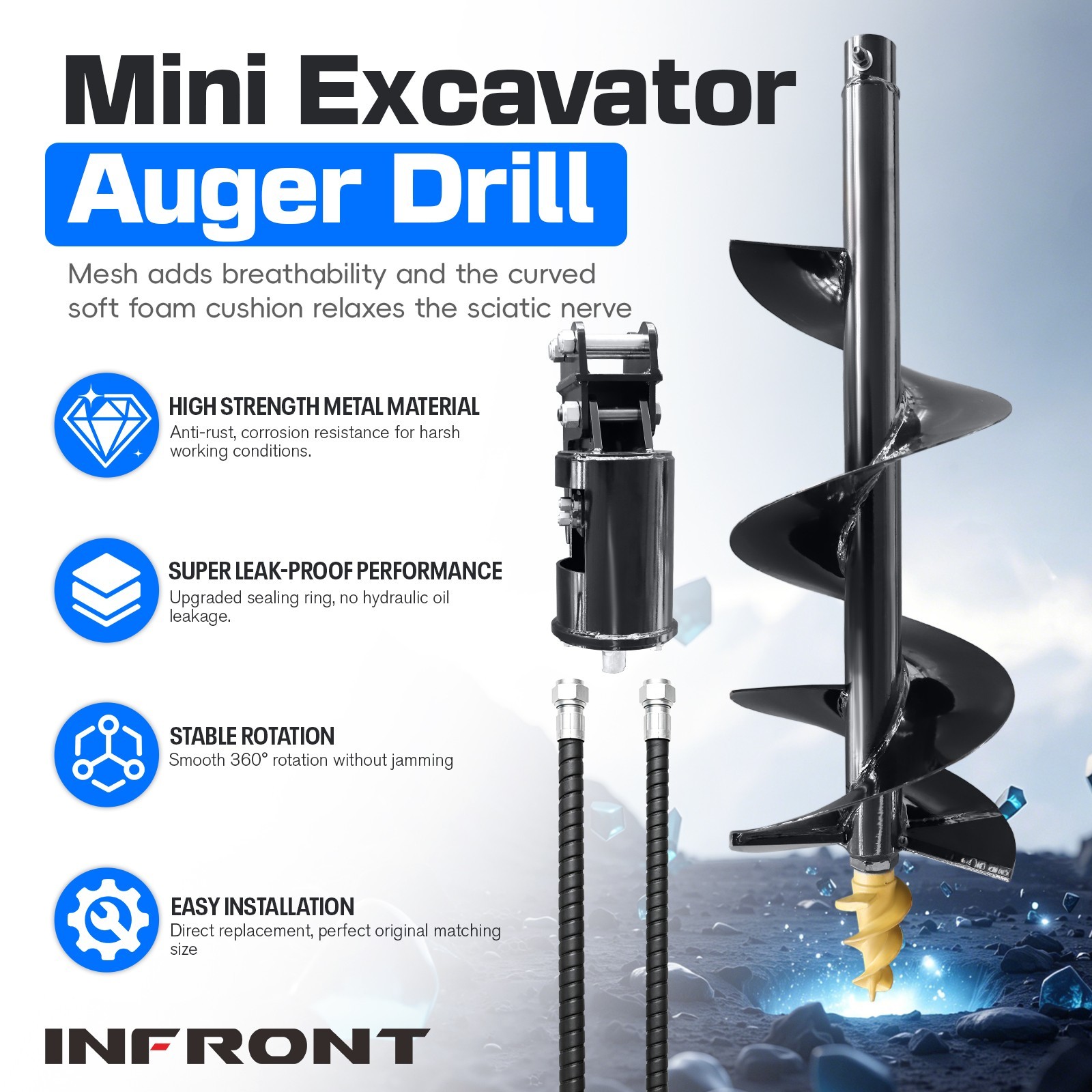 100cm Hydraulic Auger Post Hole Drill Attachment for 1-1.8 Ton Mini Excavator