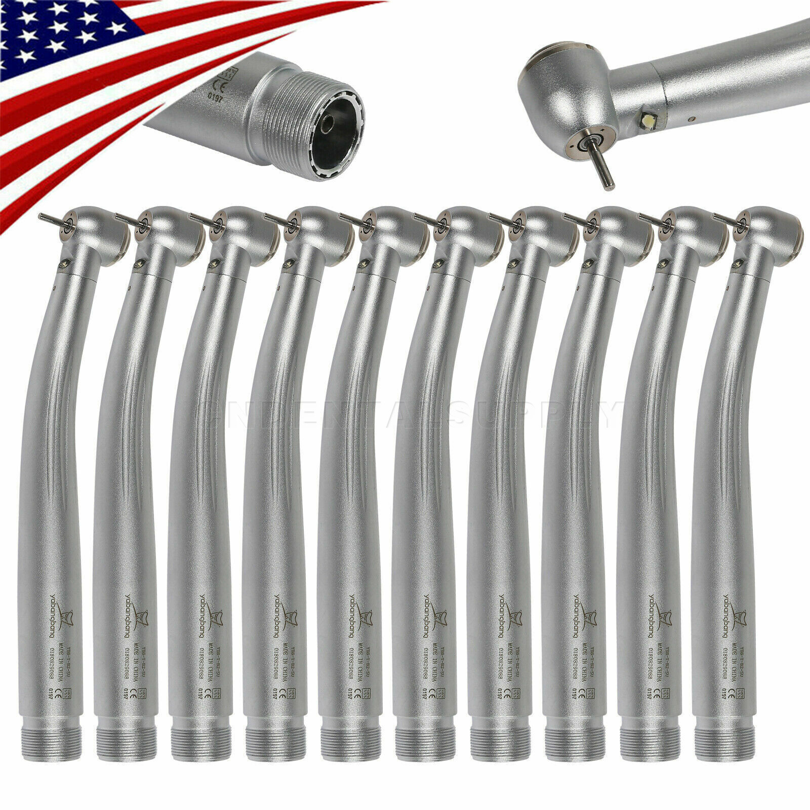 1-10 Turbina Dental LED Light Fiber Optic High Speed Handpiece 2 Holes Borden