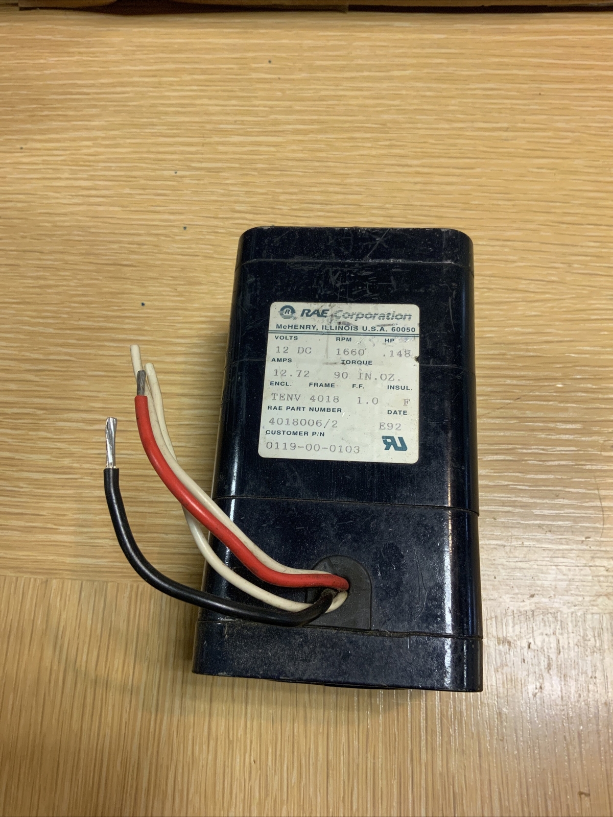 RAE Corporation DC Motor 1660 RPM 4018006 12 V DC