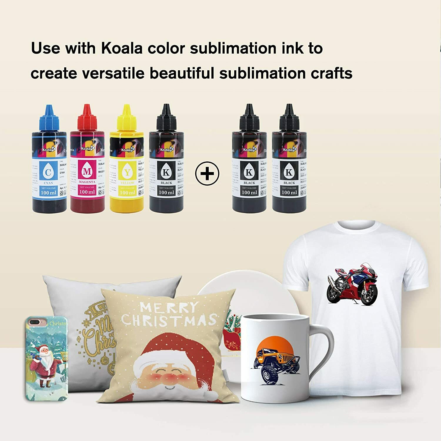 2 Bottles 200ML Koala Sublimation Ink BLACK for All Inkjet Printers