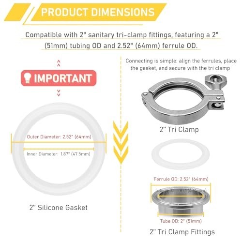 2 Inch Tri Clamp Gasket for 2″ Sanitary Tri-Clamp O-Ring Seal Gaskets 20PCS