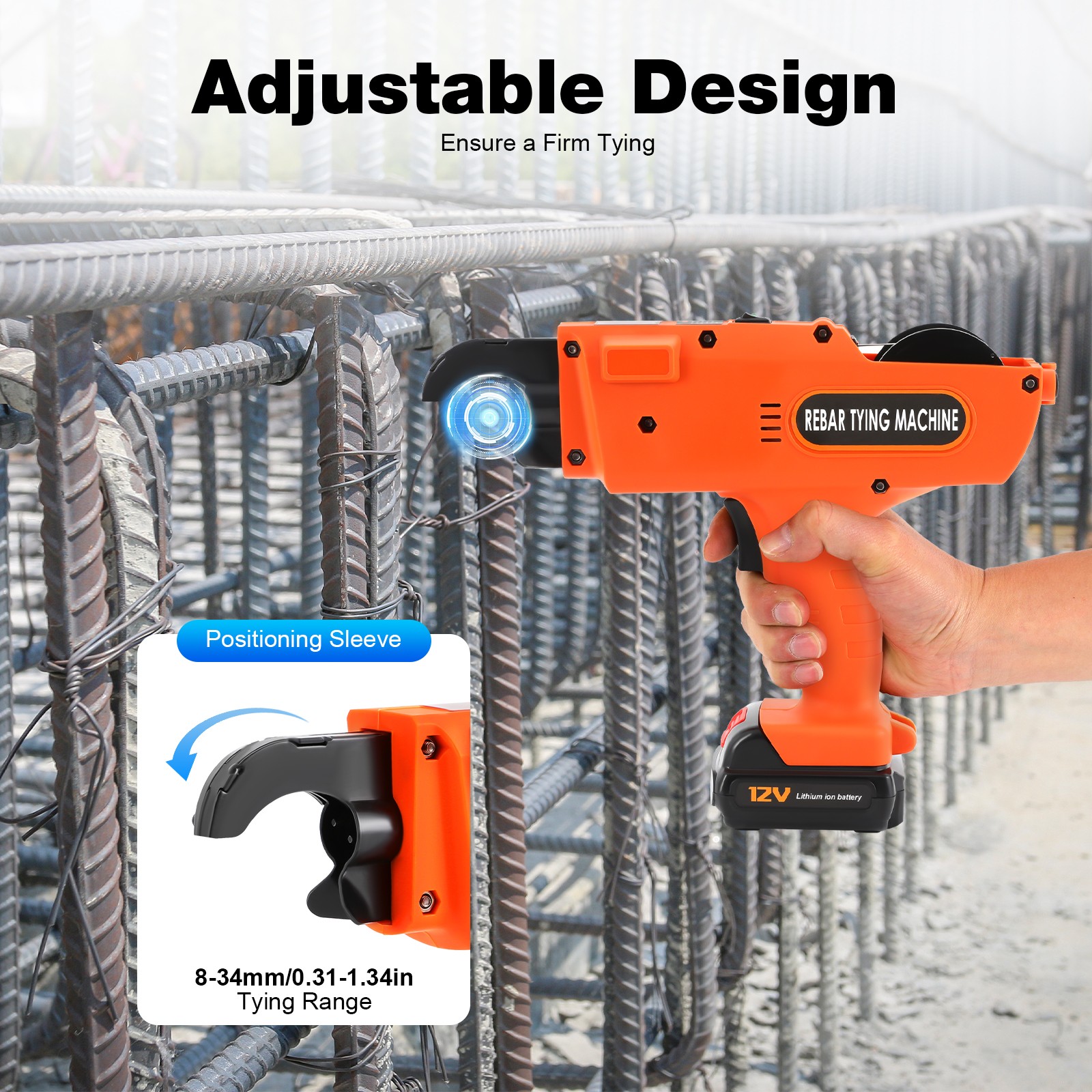 2 Battery Automatic Rebar Tying Machine Electric Rebar Tier Tool 8-34mm 4500Mah