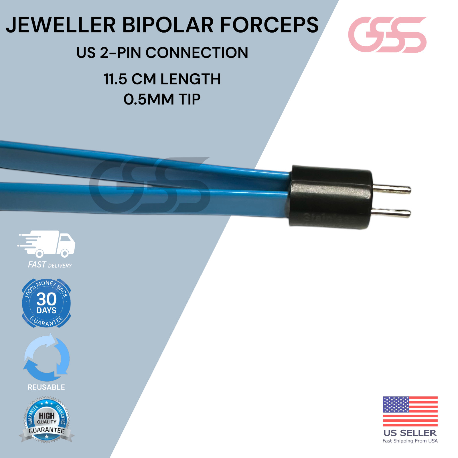 Bipolar Jeweller Ophthalmic Forceps 4.5″ Length, 0.5mm Tips (Non-Stick Tips)
