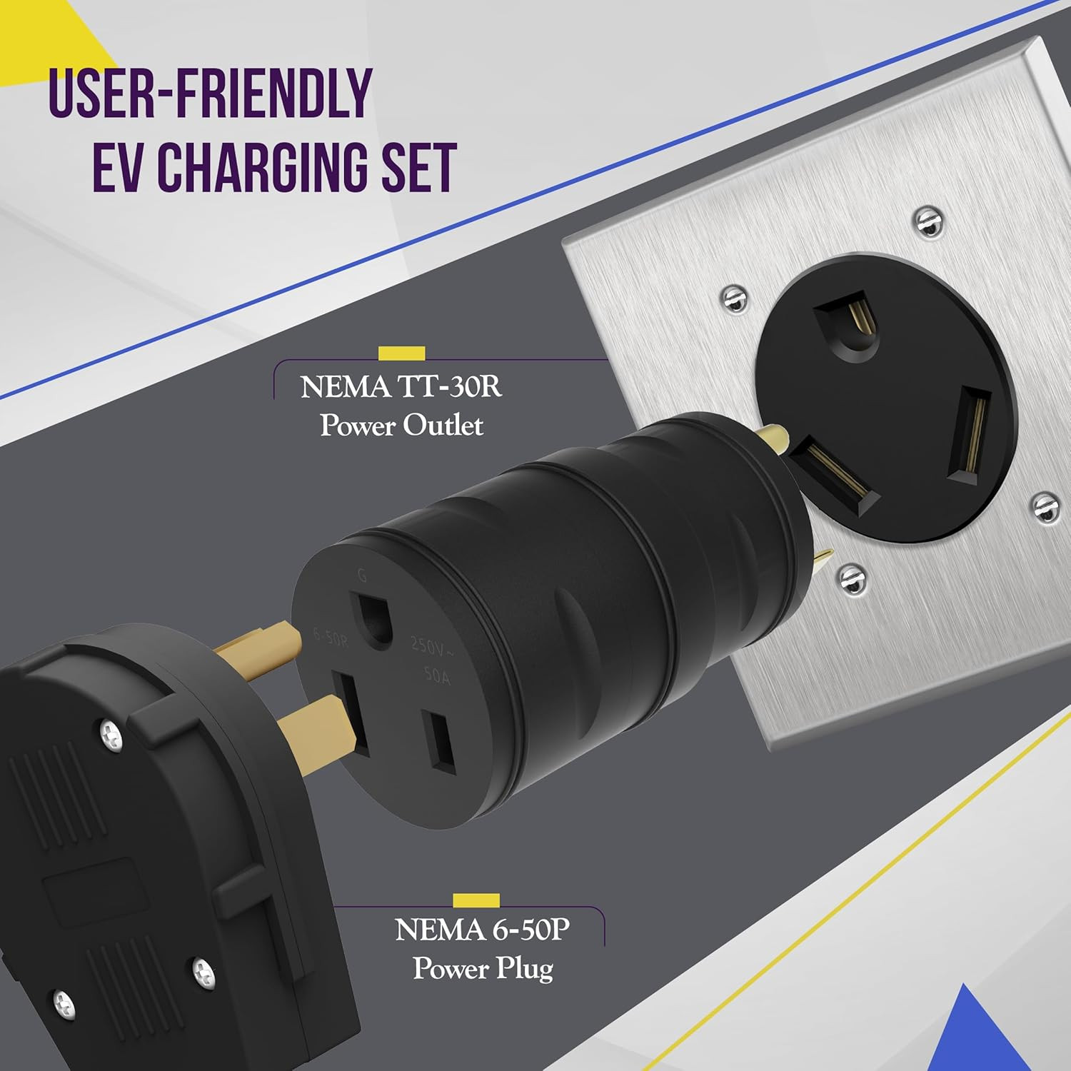 NEMA TT-30P to 6-50R Compact Adaptor, 30 Amp 3 Prong Male to 50 Amp 3 Prong Fema