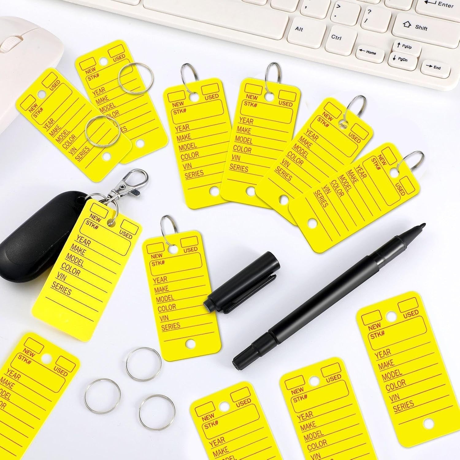 500 Pcs Key Tags with Labels Car Dealership 1.38 x 2.99 inches, Yellow