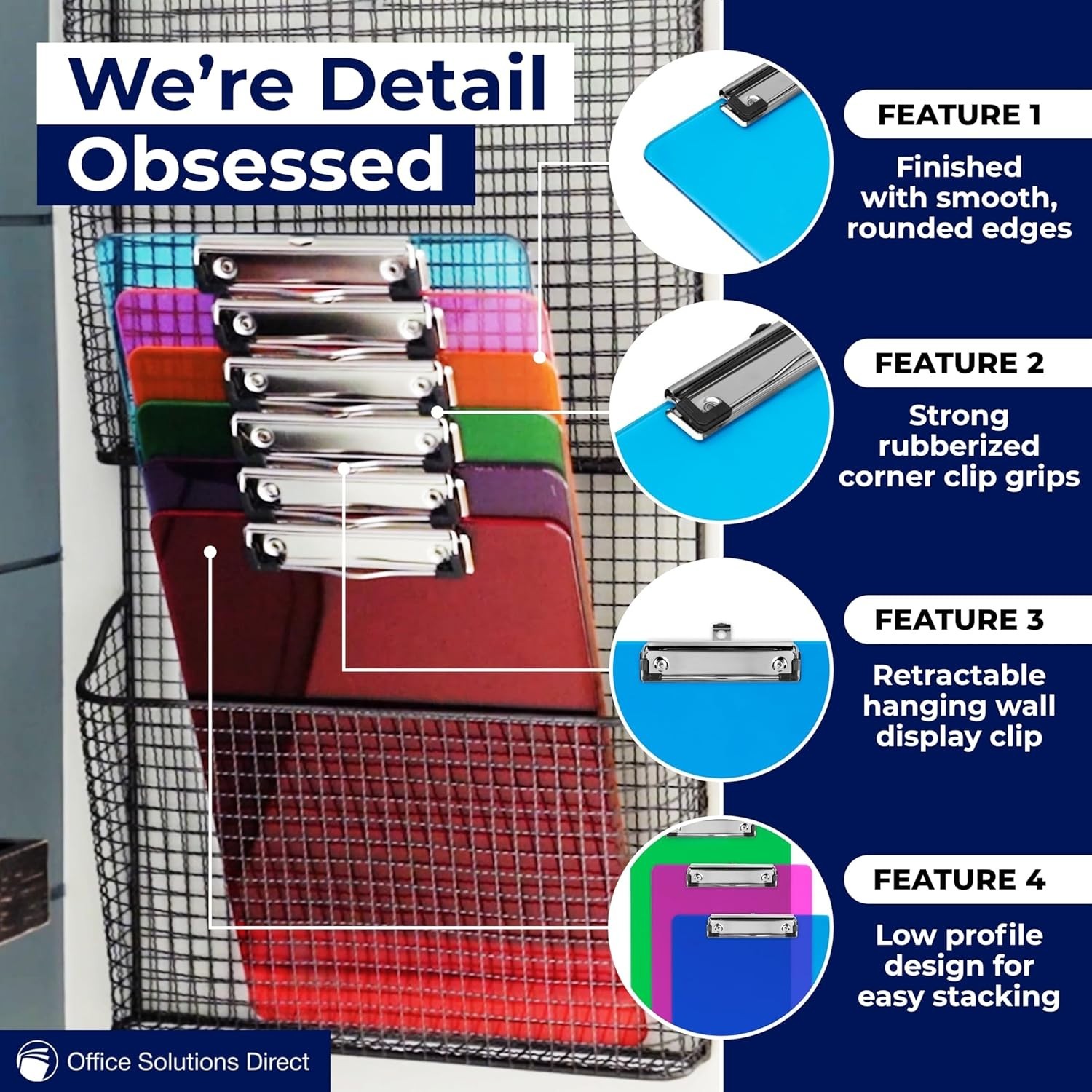 Set of 6 Vibrant Multi-Color Plastic Clipboards – Lightweight & Stackable