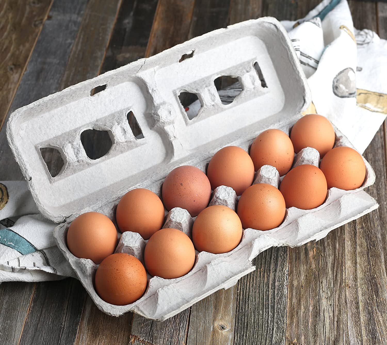 MT Products Printed Natural Pulp Paper Egg Cartons Hold Eggs 12 Count -15 Pieces