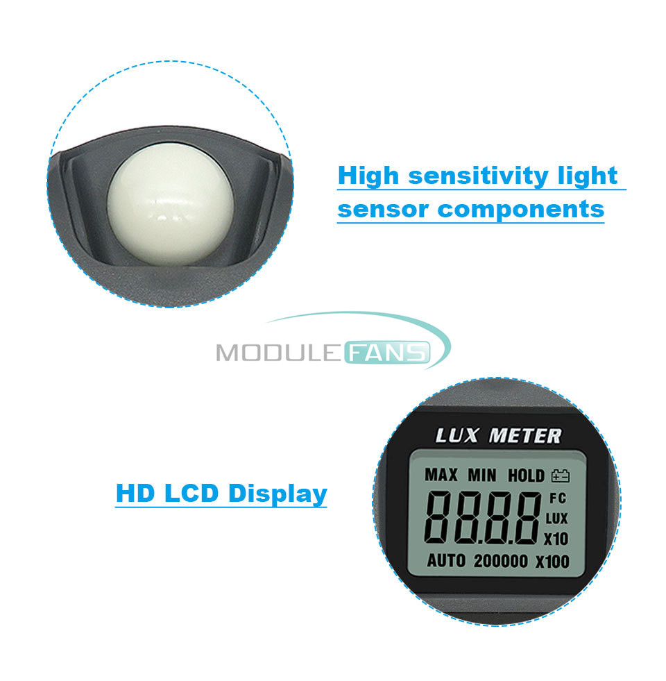Lux Meter 0~200,000lux Range Light Meter Illuminometer lux/fc Photometer Tester