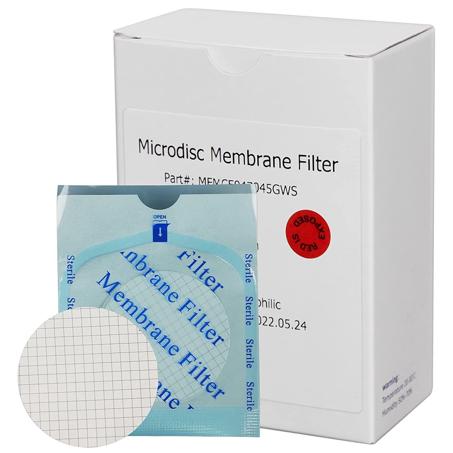 MCE 47mm Microdisc Membrane Filter,0.45μm Pore Hydrophilic,Gridded,Single Filter
