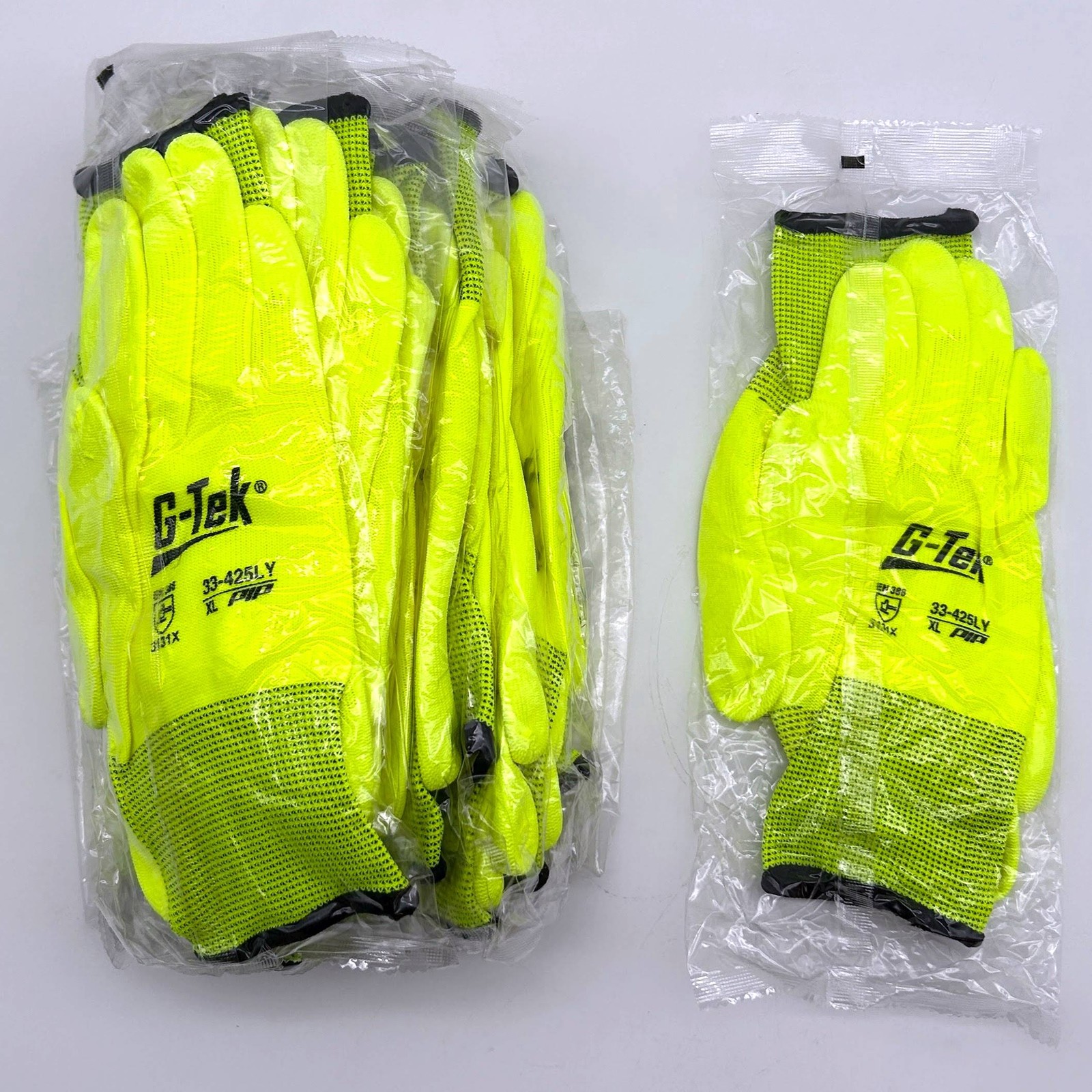 PIP 33-425LY Work Gloves Size XL G-Tek Polyurethane Grip Hi Vis 12 Pairs