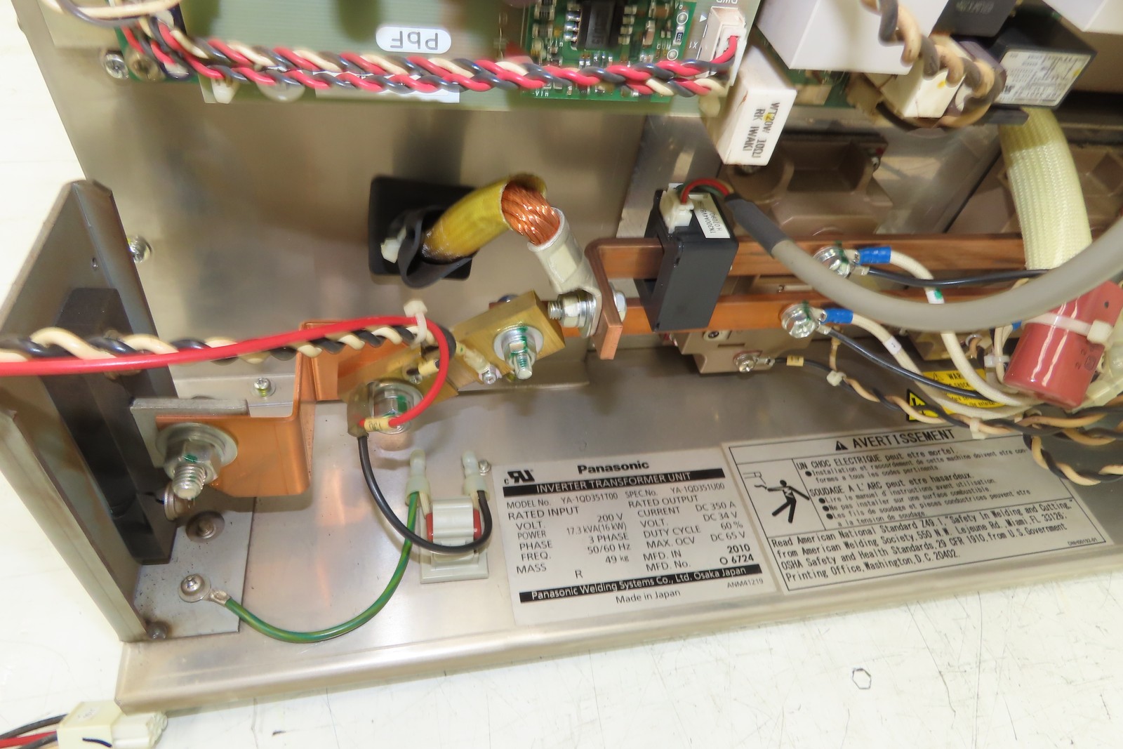 Panasonic YA-1QD351T00 Inverter Transformer Unit 16kW 200vAC In 34vDC 350A Out