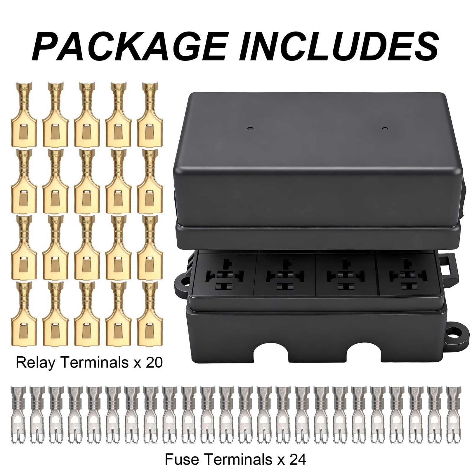 12V Fuse Relay Box with 4 Relays & 12 ATC/ATO Blade Fuses for Cars, Trucks, Boat