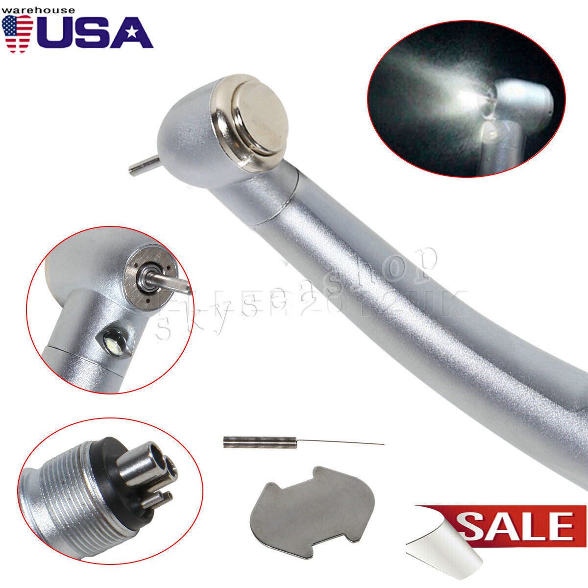 BURR LED Dental Turbina Fiber Optic High Speed E-generator Handpiece 4 Holes sw