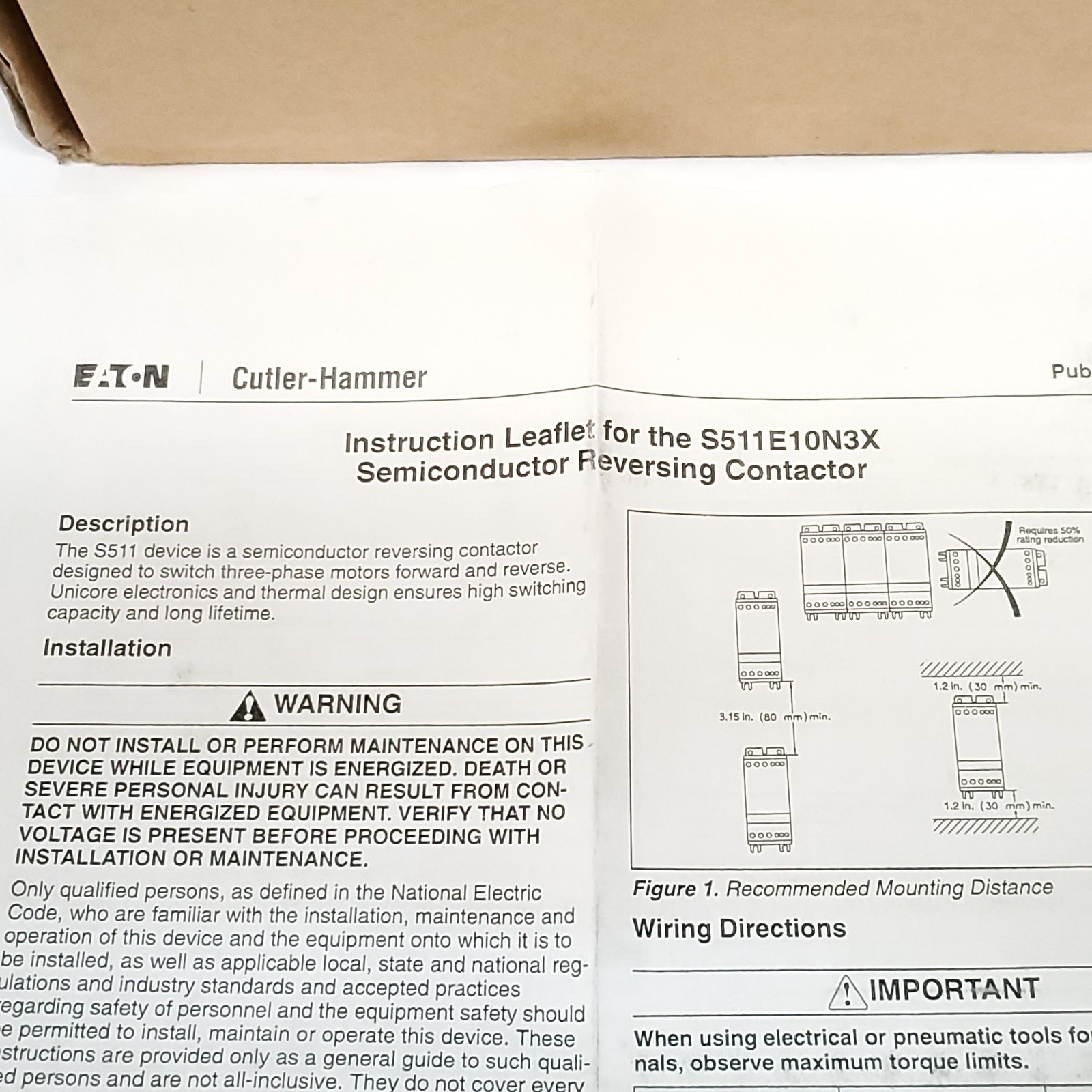 Cutler-Hammer S511E10N3D Semiconductor Reversing Contactor 10A 208-480V