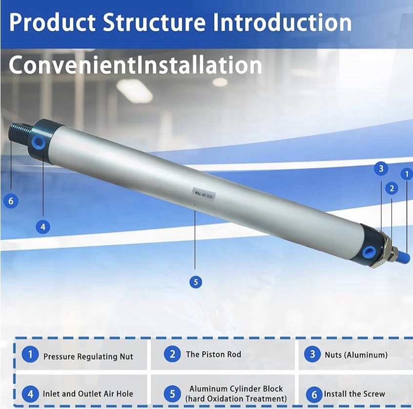 MAL 40mm x 300mm Single Rod Double Acting Mini Pneumatic Air Cylinder MAL40x300