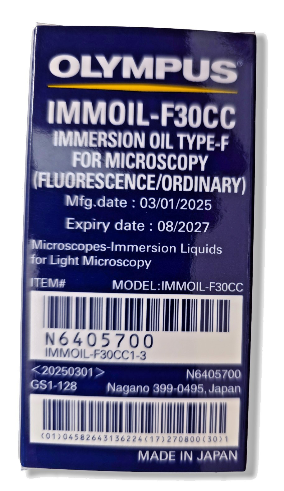 2607-034 Olympus Immoil-F30CC Immersion Oil Type-F Microscopy NIB Exp 08/2027
