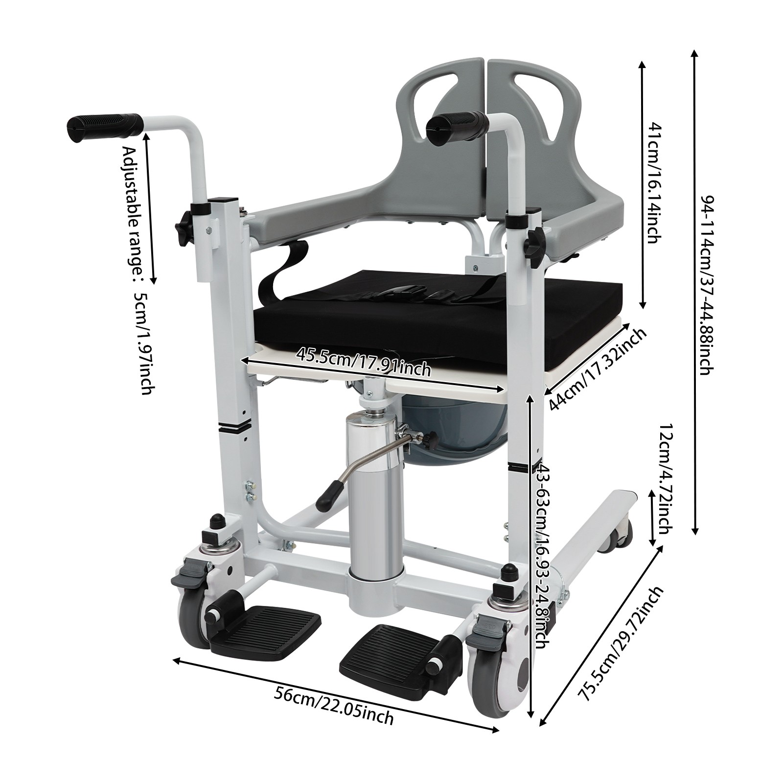 136kg/299.83lbs Patient Lift Nursing Chair Patient Hydraulic Transfer Wheelchair