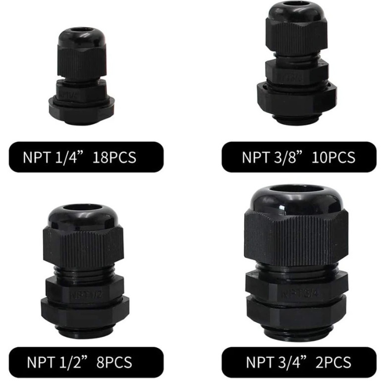 38pcs Waterproof Cable Glands Nylon IP68 Wire Connector Set PG7 PG9 PG13.5 PG21