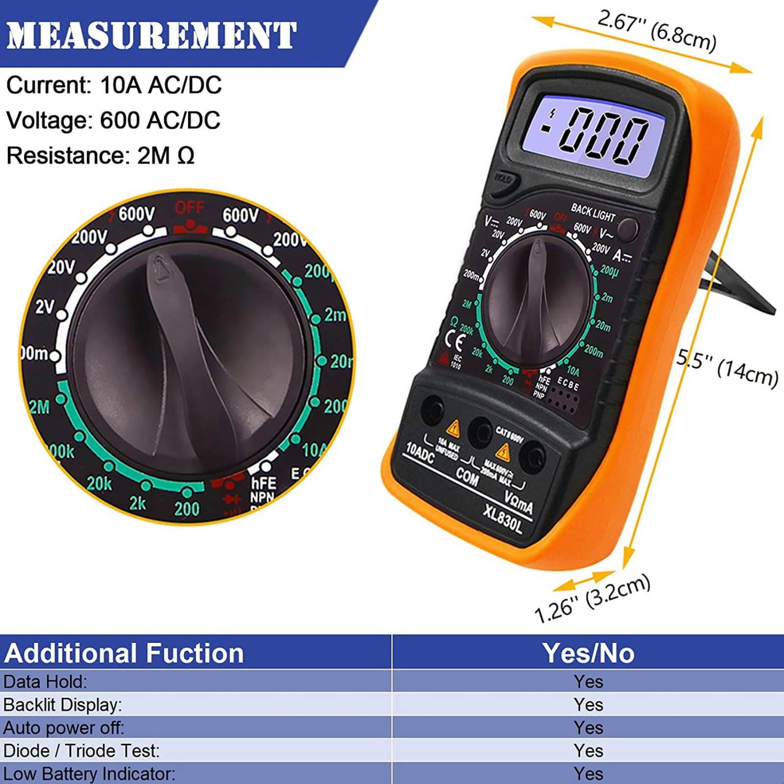 Digital Multimeter AC DC Voltmeter Ammeter Ohmmeter Volt Tester Meter WITH BATTs