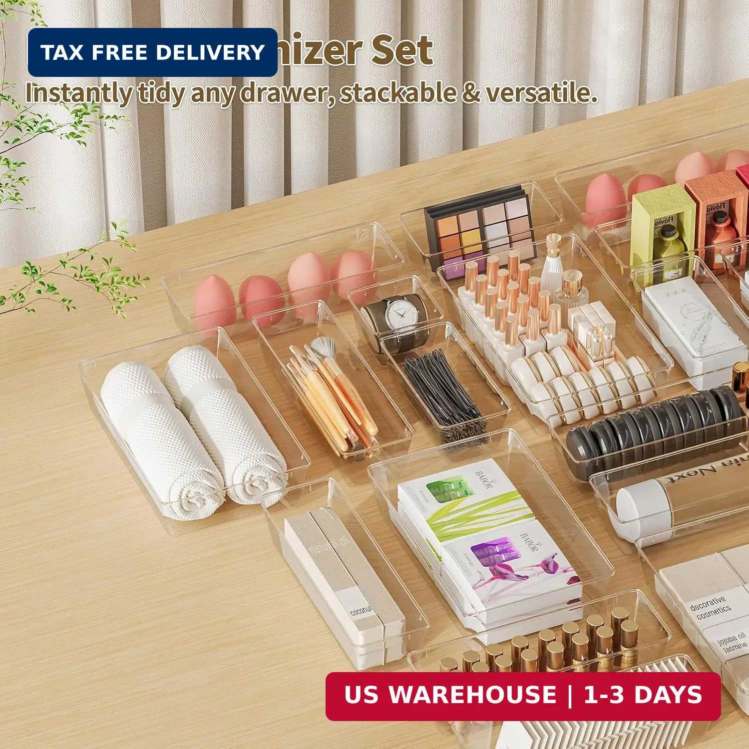 Yanosaku 25 PCS Clear Plastic Drawer Organizer Set, 4 Sizes Vanity Organizers, D