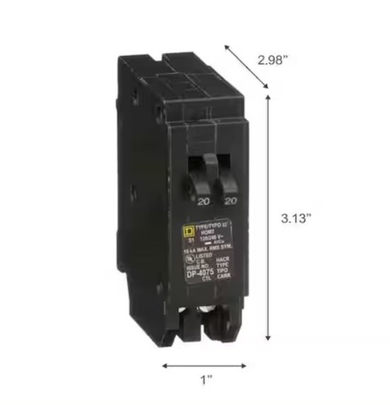 Square D (DP-4075 ) Homeline 2-20 Amp Single-Pole Tandem Circuit Breaker