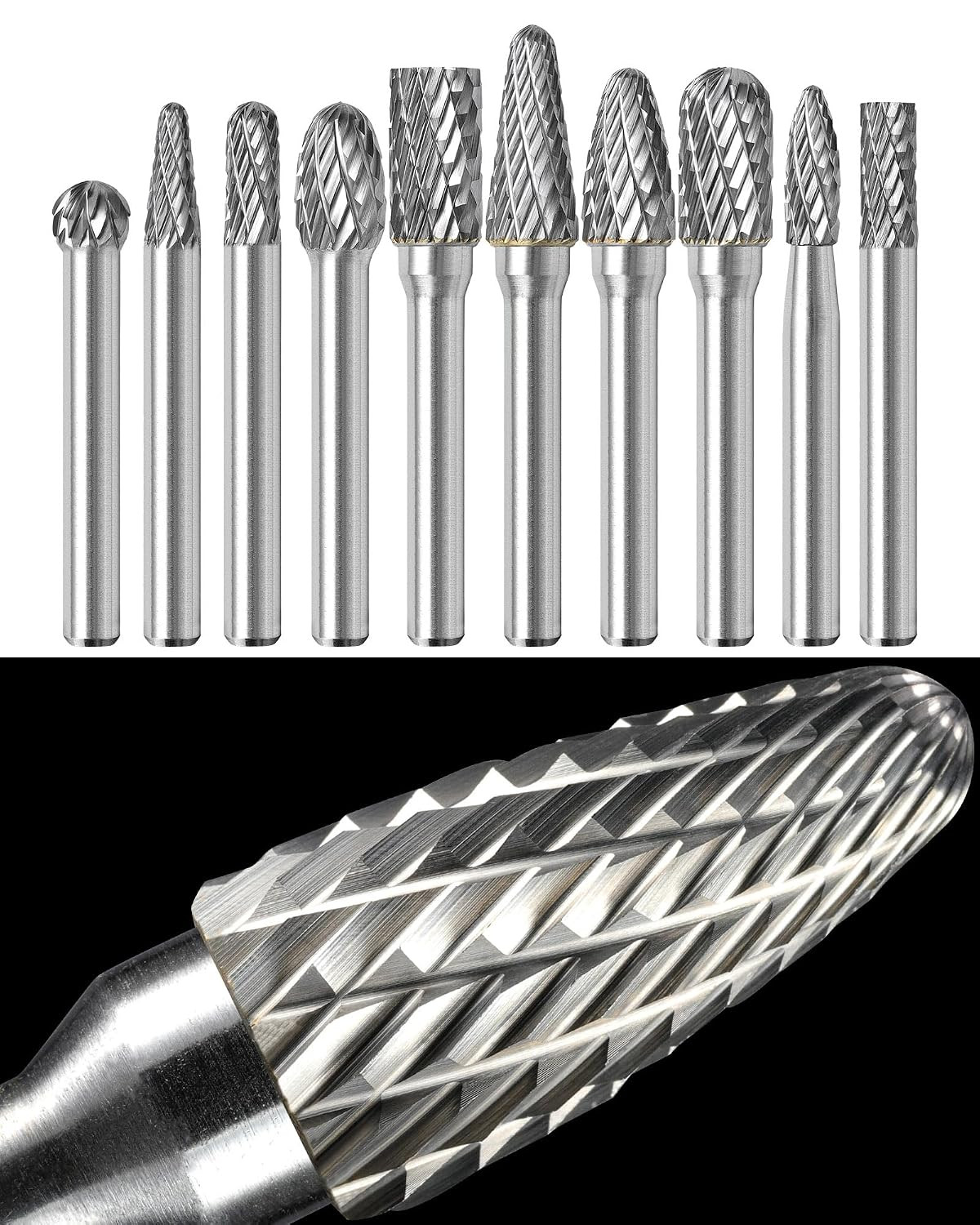 10Pc Carbide Burr Set 1/4 Shank 10mm Die Grinder Bit Metal Wood Stone