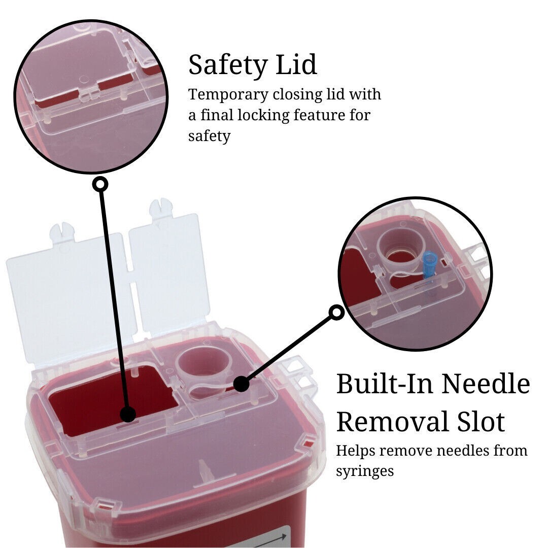Sharps Container 1 Quart | Biohazard Needle and Syringe Disposal with Flip Lid