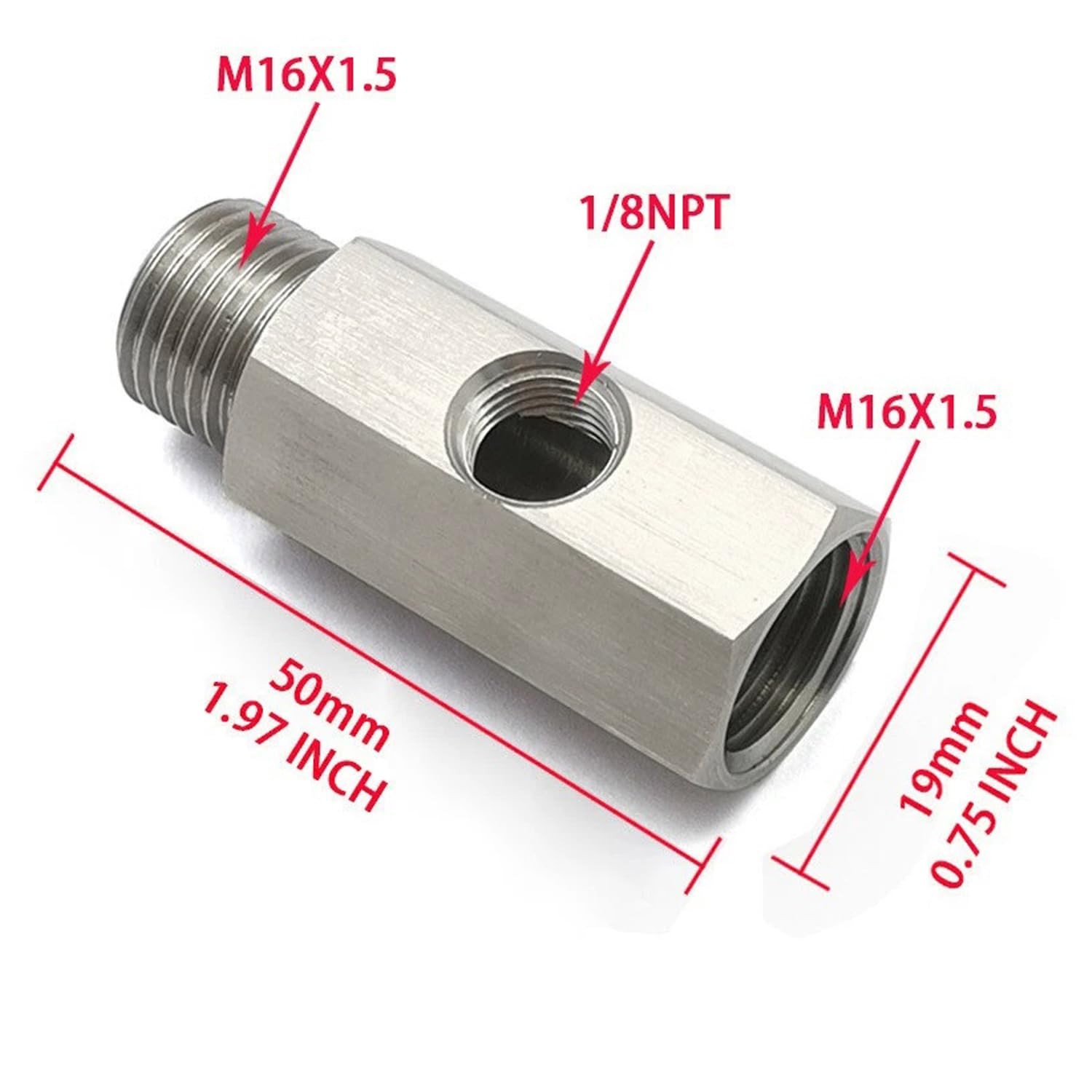 M16 1.5 to 1/8 NPT Tee Oil Pressure Sensor Adapter Stainless Steel for Turbo Fee