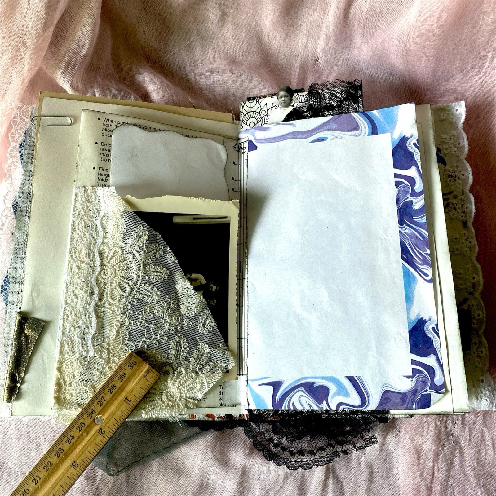 Handmade Authentic Vintage Junk Journal Book 90 Pgs Layered Lace Pockets Diary