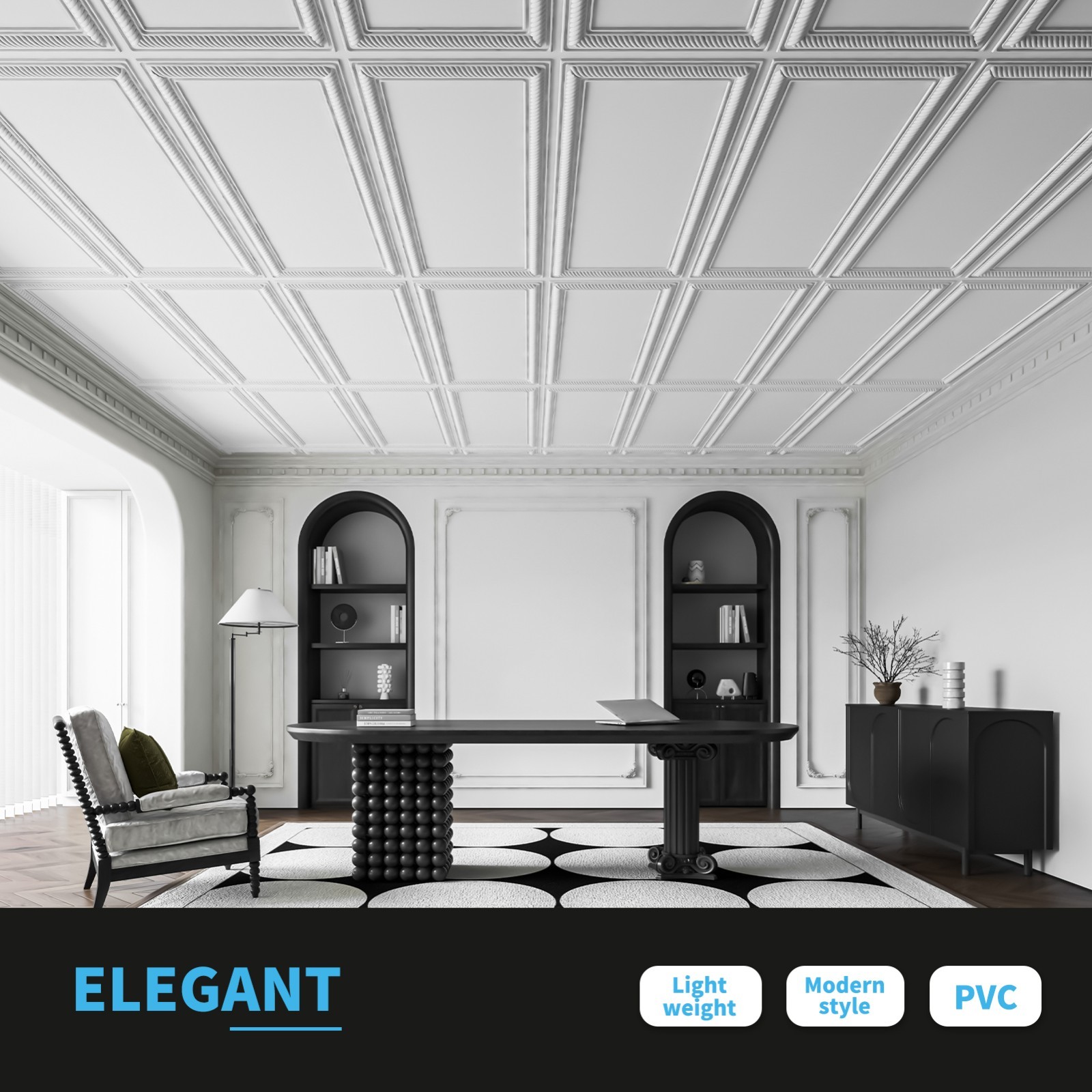 Art3d 3D PVC Drop Ceiling Tiles, 3D Wall Panels, 2×4 ft.Cover 96 Sq,ft (12-Pack)