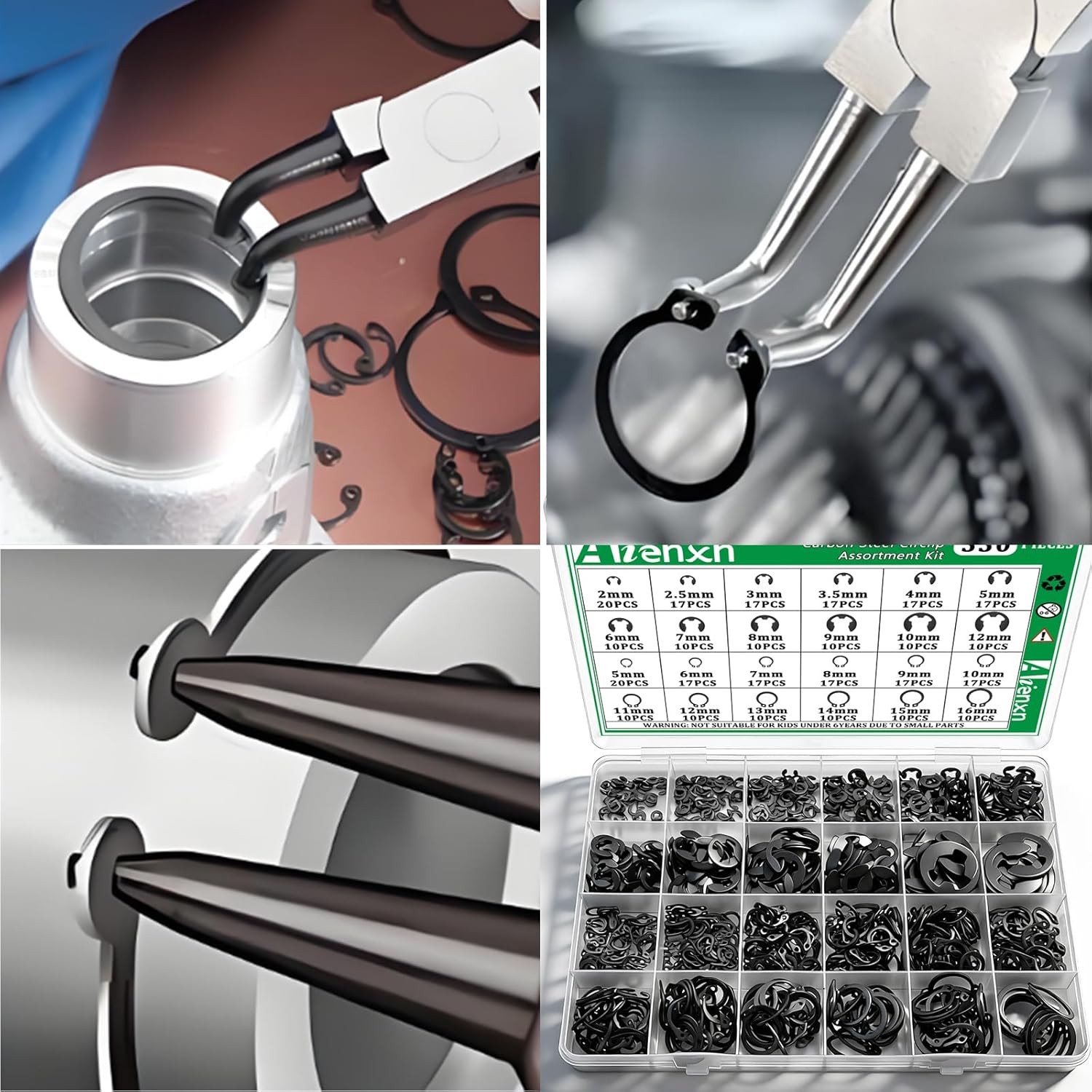 330Pcs Snap Rings Assortment Kit External Retaining C Clips E-Clip Circlip Set