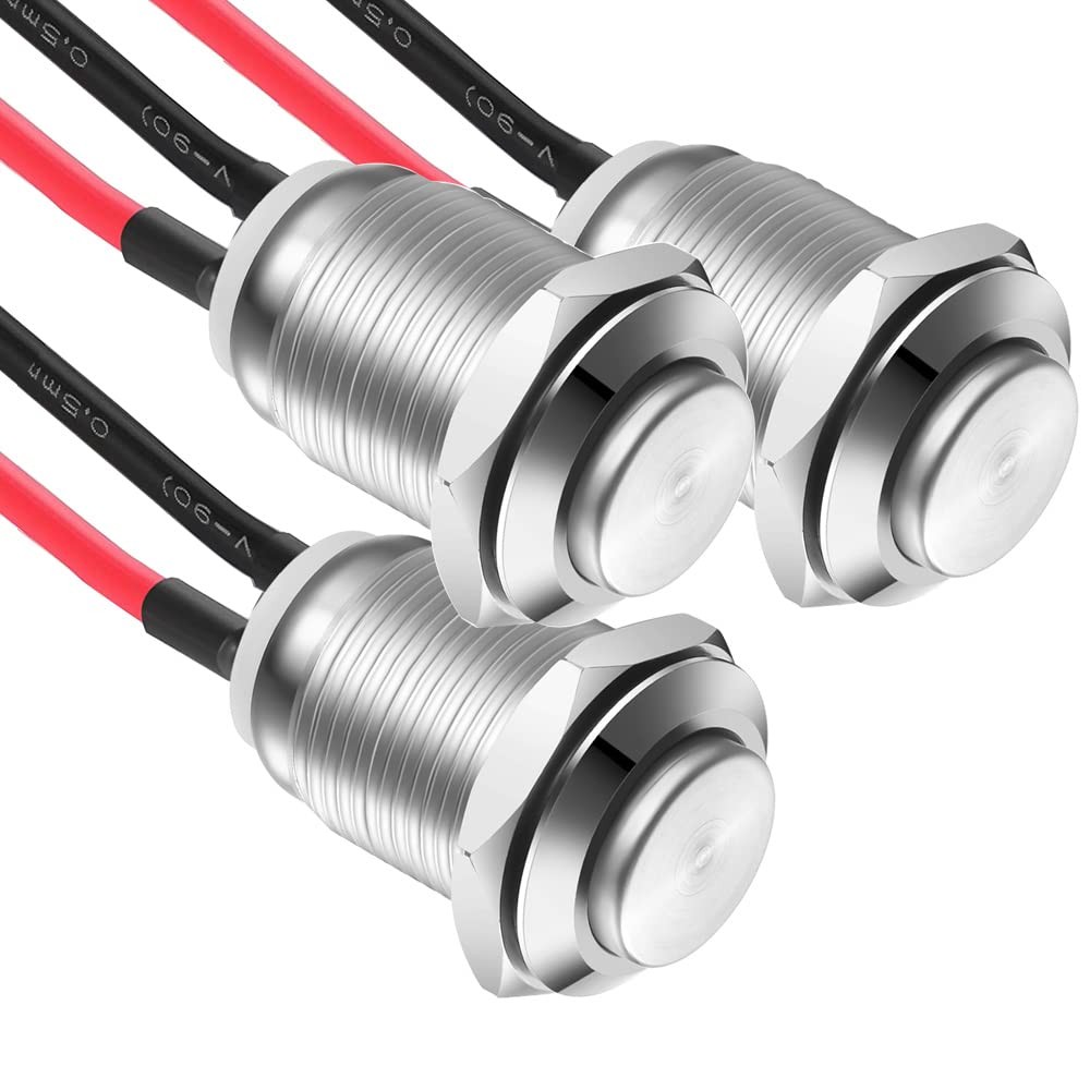 Gebildet 3 Pcs 12mm Prewired High Head Waterproof Push Button SS-Latching