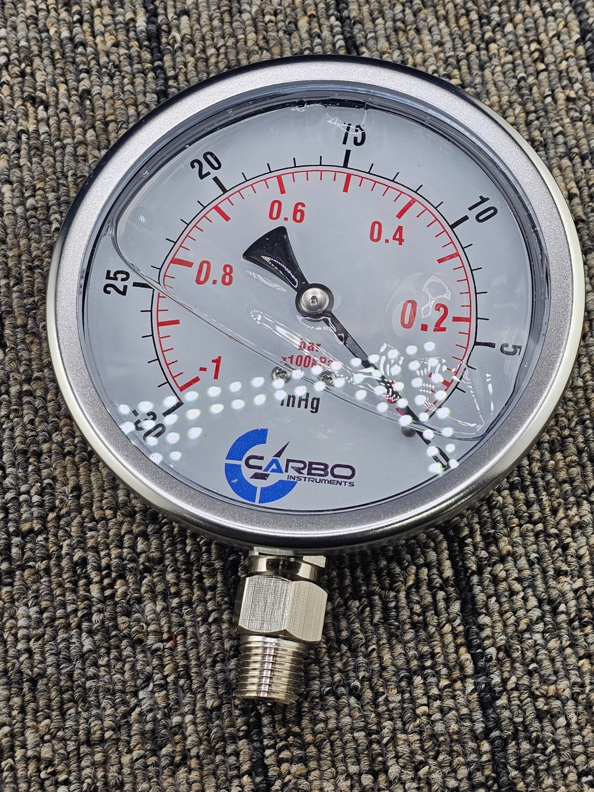 CARBO Instruments L40-SSL-V00 4″ Liquid-Filled Pressure Gauge -30 inHg to 0