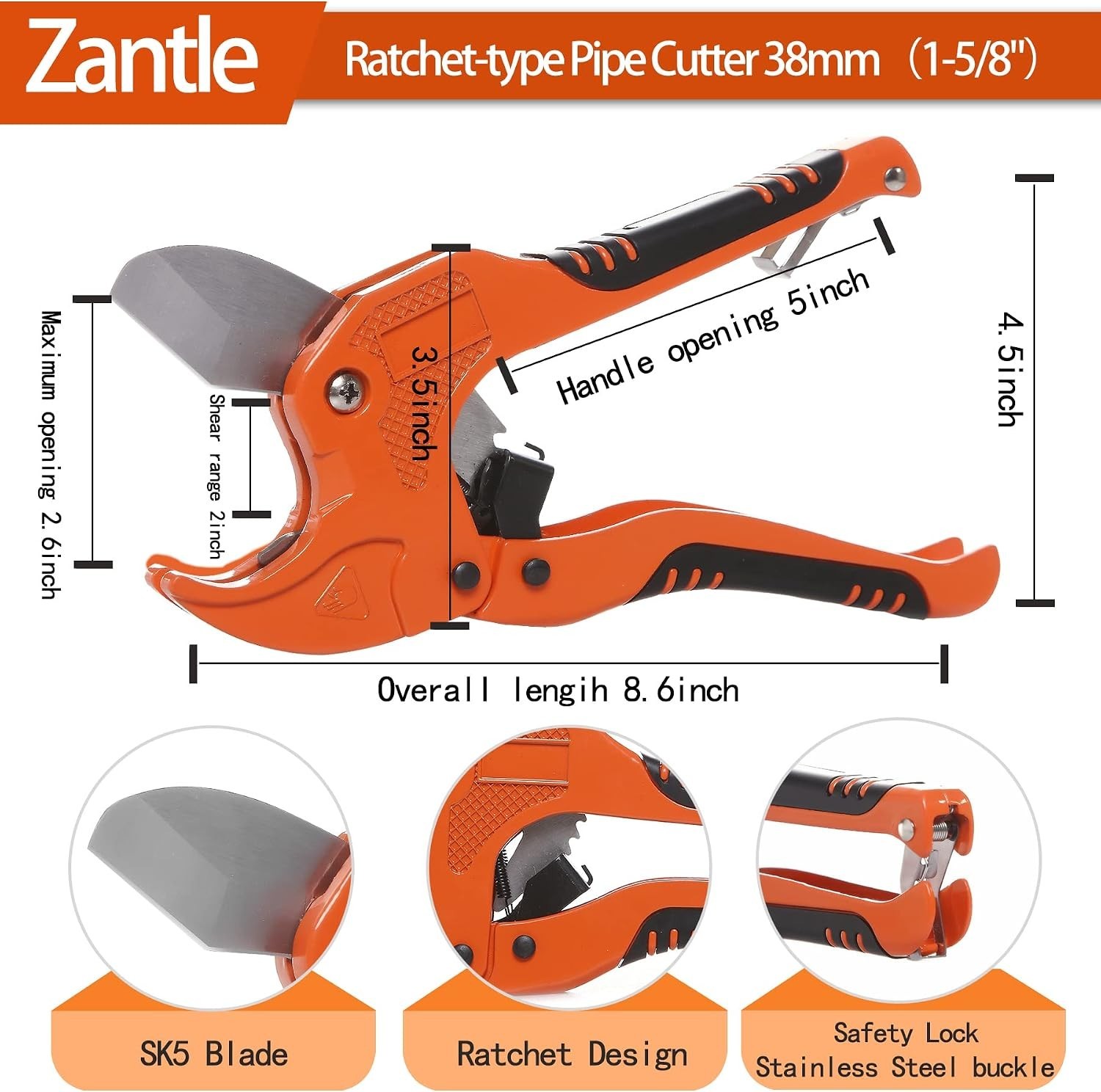 Ratchet Pipe Cutter, Cuts PEX, PVC and PPR up to 1-5/8 in. O.D. | One-Hand Tu…