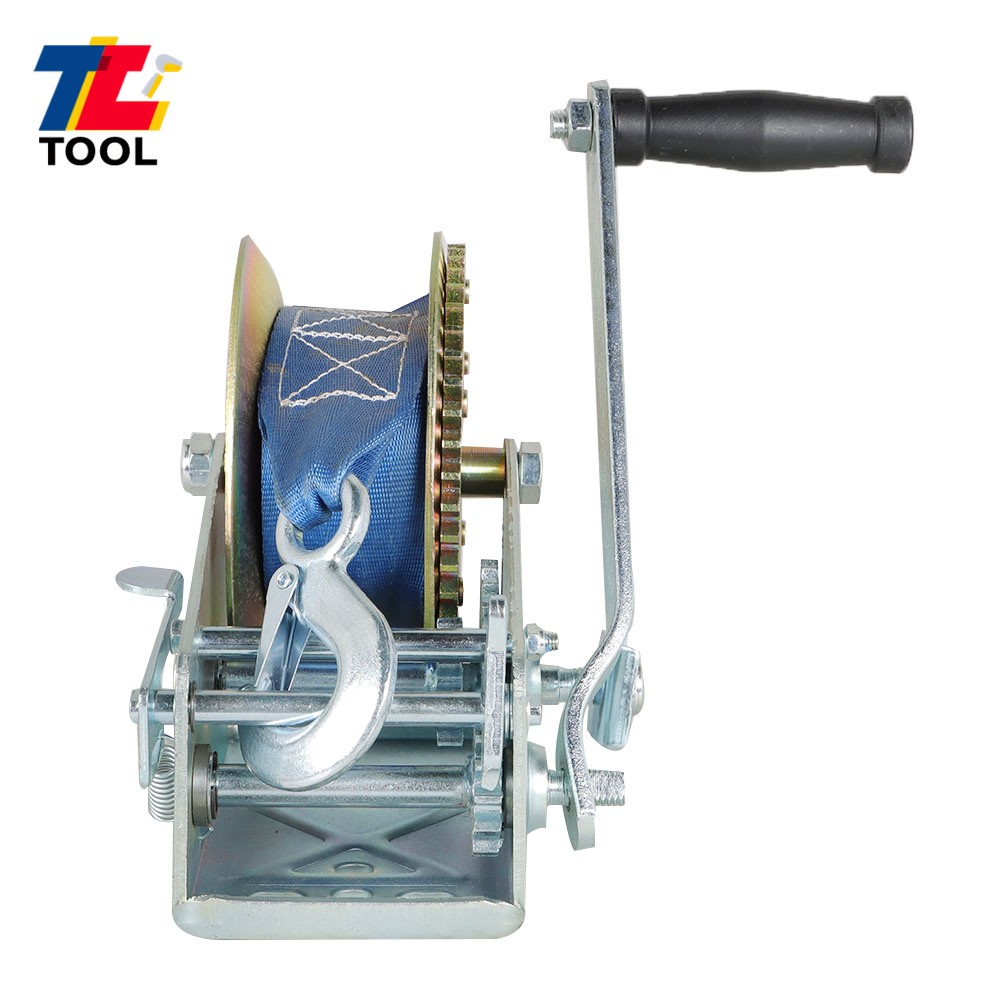3500lbs Dual Gear Hand Winch Hand Crank + Nylon Belt Blue For ATV Boat Trailer