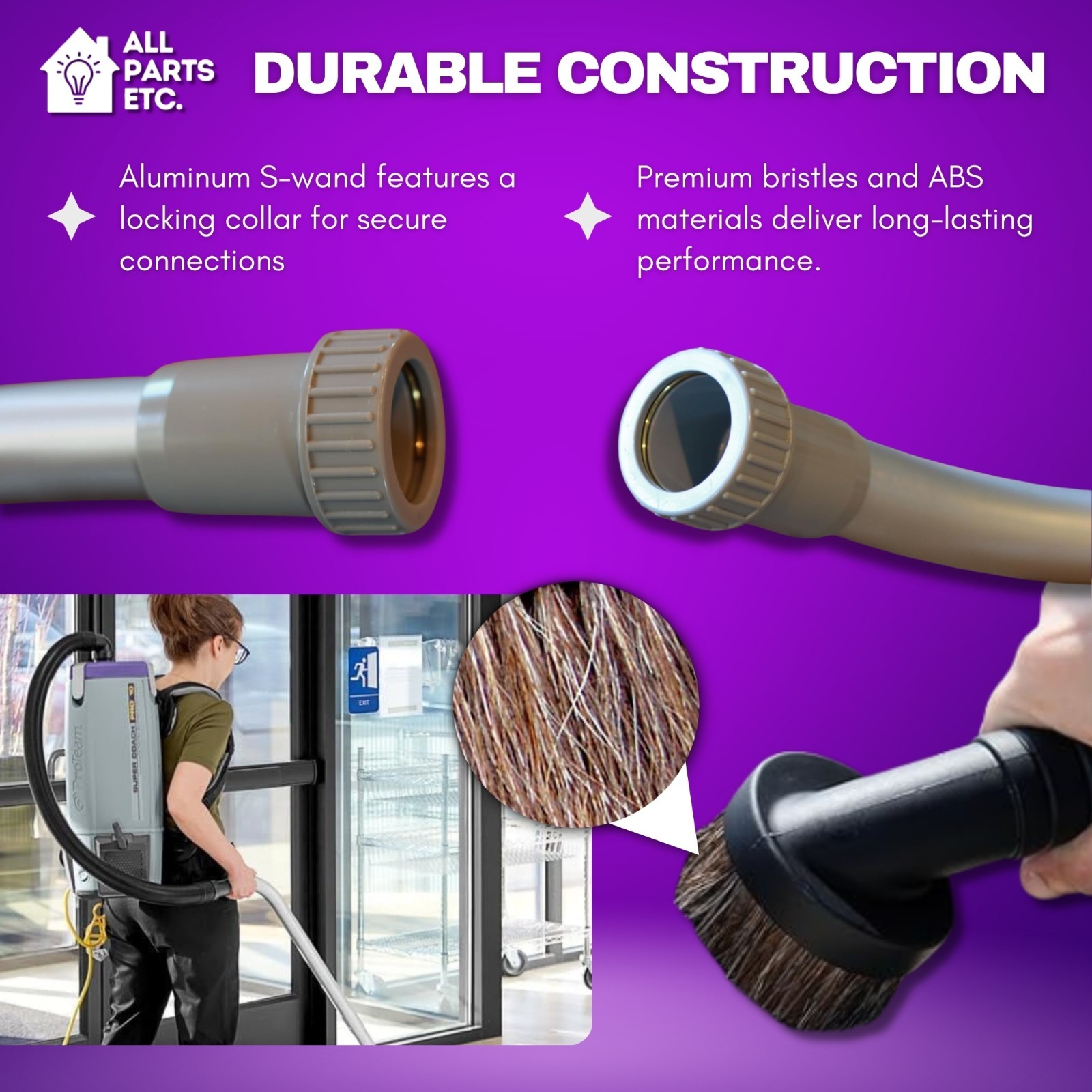 Commercial Backpack Vacuum Attachment Kit 1 1/2″ – for ProTeam and more