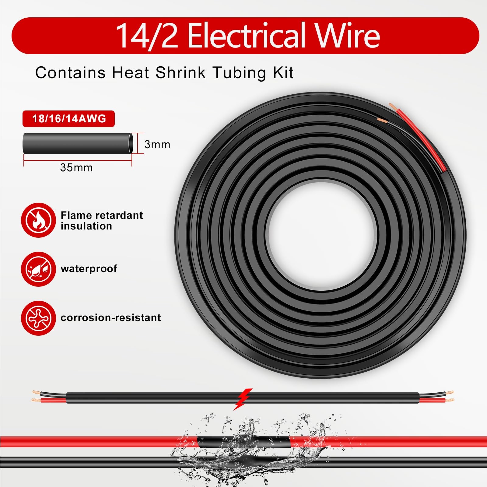 GOSDENG 14 Gauge 2 Conductor Electrical Wire, 14 AWG 2.08mm Wire PVC Cord, 12…