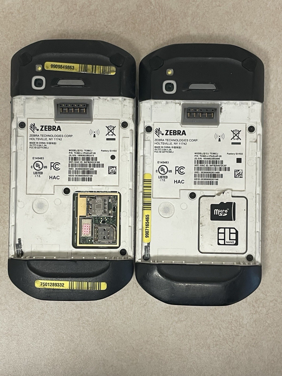 Lot of (2) Zebra TC56CJ-1PAZU4P-25 Mobile Computer AS IS FOR PARTS NOT WORKING
