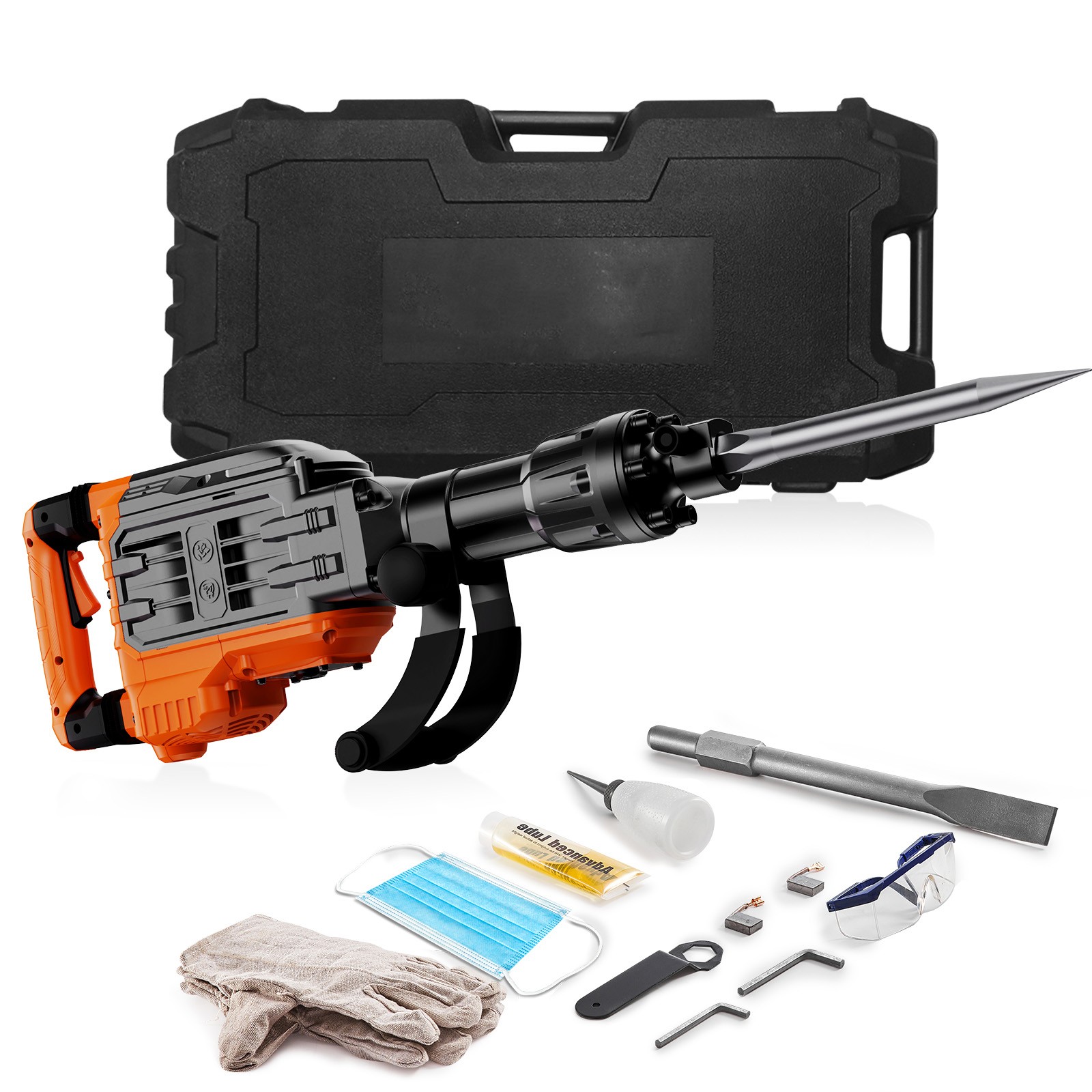 VEVOR Demolition Jack Hammer Concrete Breaker 3500W Electric 2 Chisel Bits Black