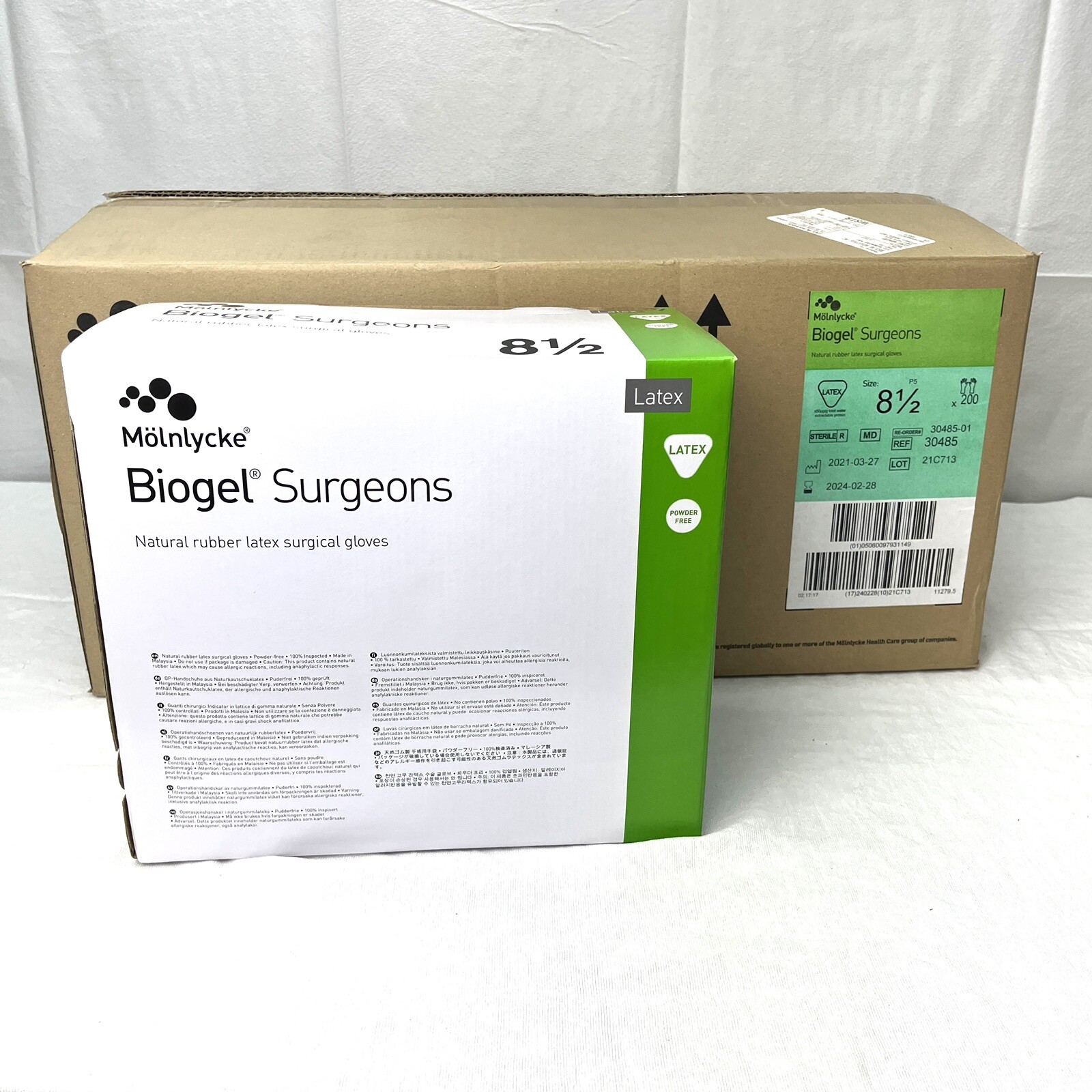 Molnlycke Biogel Surgeons Gloves Size 8 1/2 CASE/200 **See Date** REF 30485