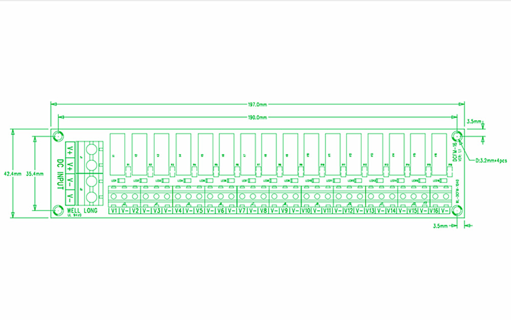 16 Position DIN Rail Mount DC Power Fuse Distribution Strip Module