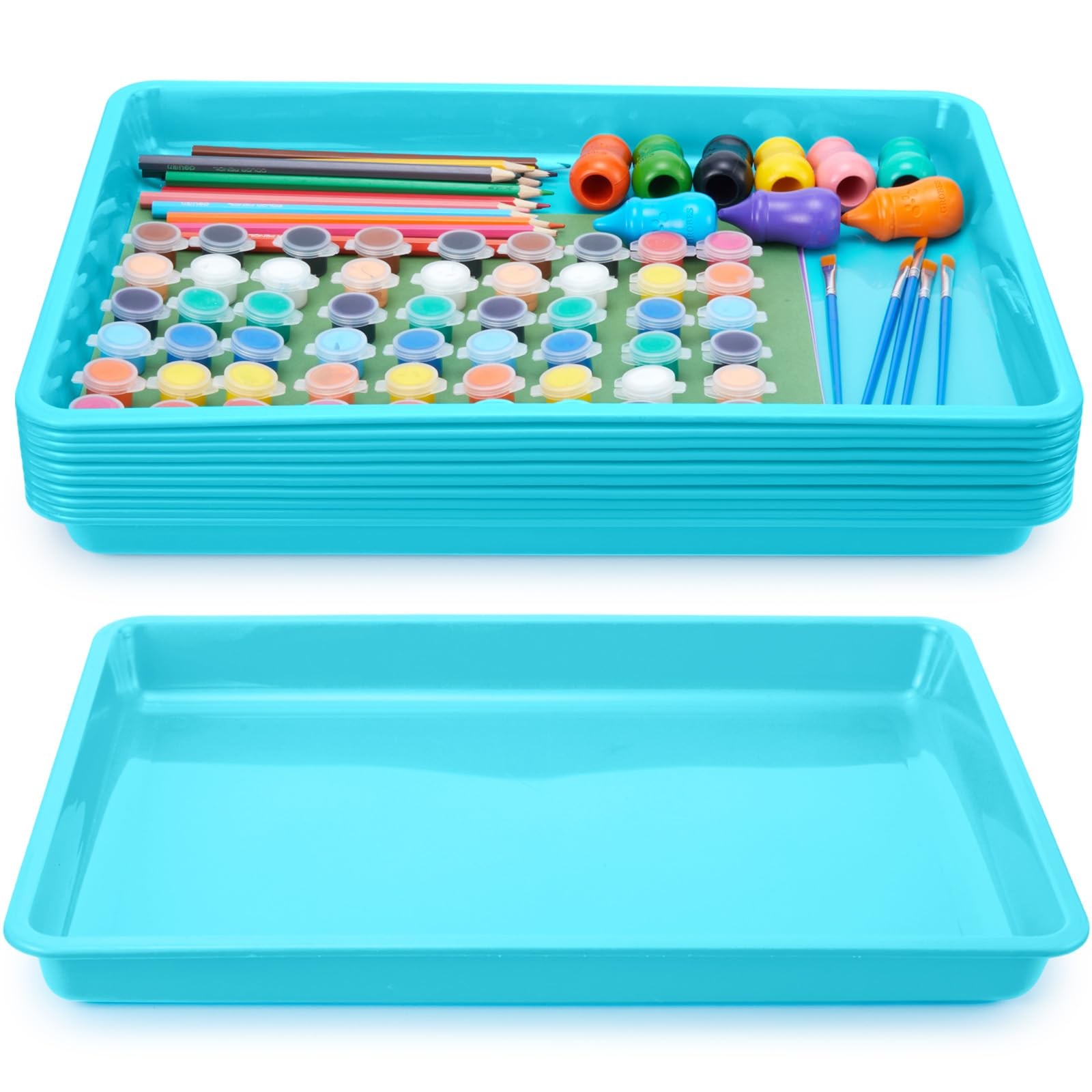 Hoteam 10 Pack Turn in Trays Classroom 16.14 x 11.81 x 1.38 Inch, Light Blue
