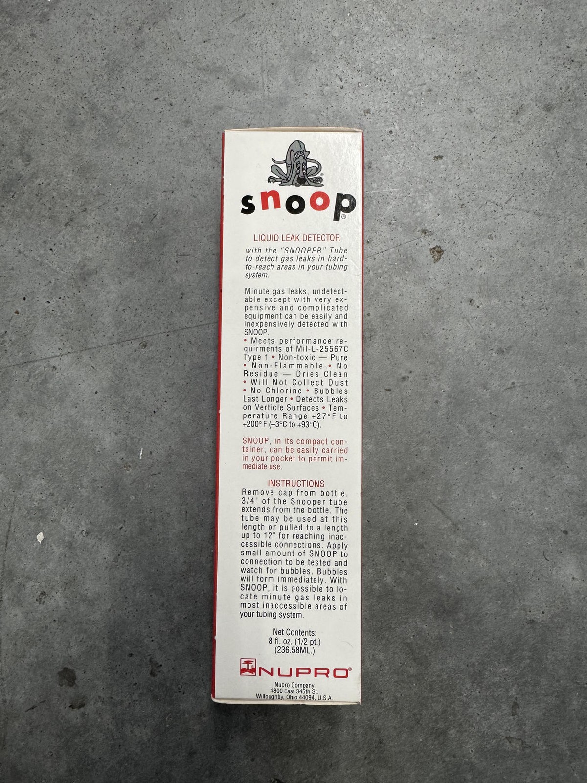 Snoop Liquid Leak Detector, Original Box 8 Ounces, Sealed – New!