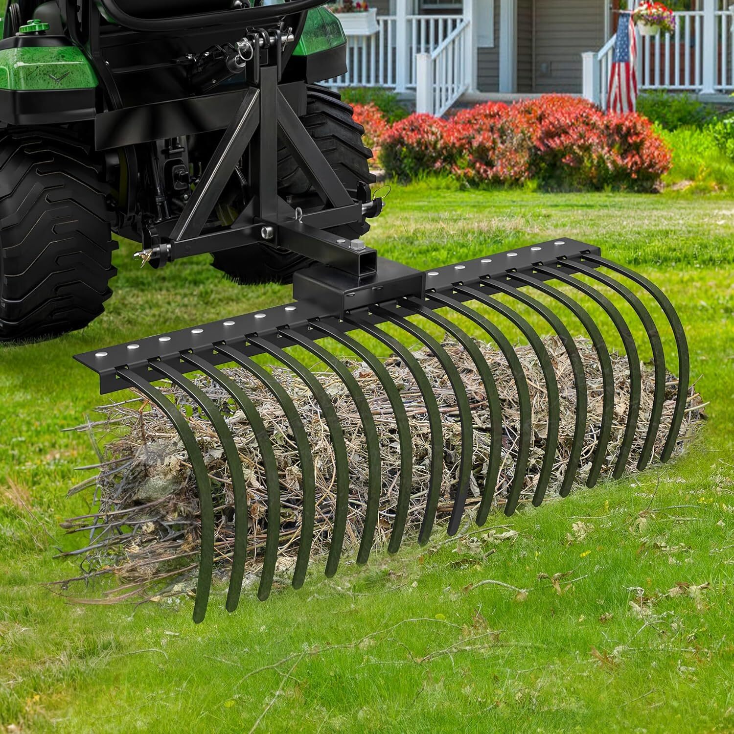 48″ Tractor Rake with 2″ Receiver 17 Steel Tines for Lawn Tractors ATVs / UTVs