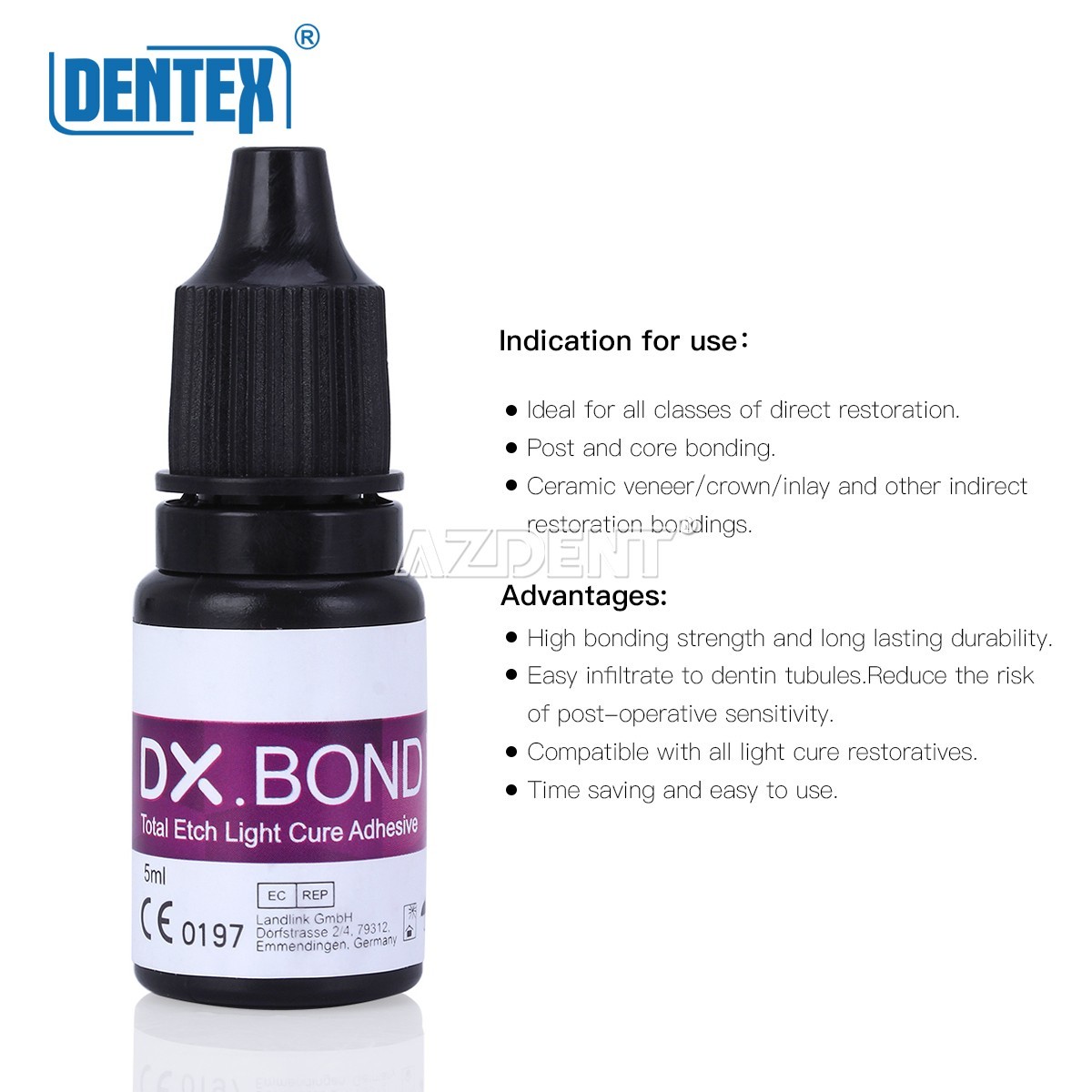 DENTEX Dental Light Cure Dentin Enamel Bonding Resin Adhesive ONE STEP 5 ML