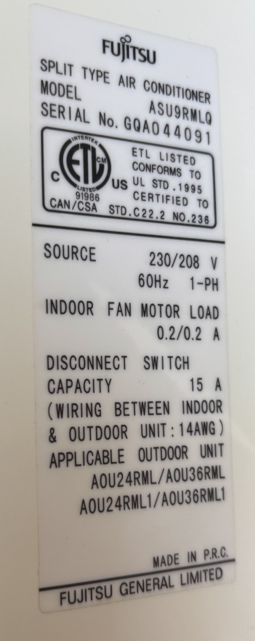 Fujitsu Air-Conditioning Indoor Units Model ASU112RWLQ & ASU9RWLQ For Parts